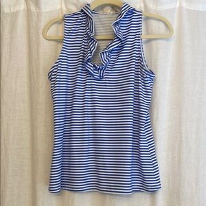Lulu-B Fitted Ruffled Blue and White Tank Top WORN ONCE! SO COMFORTABLE